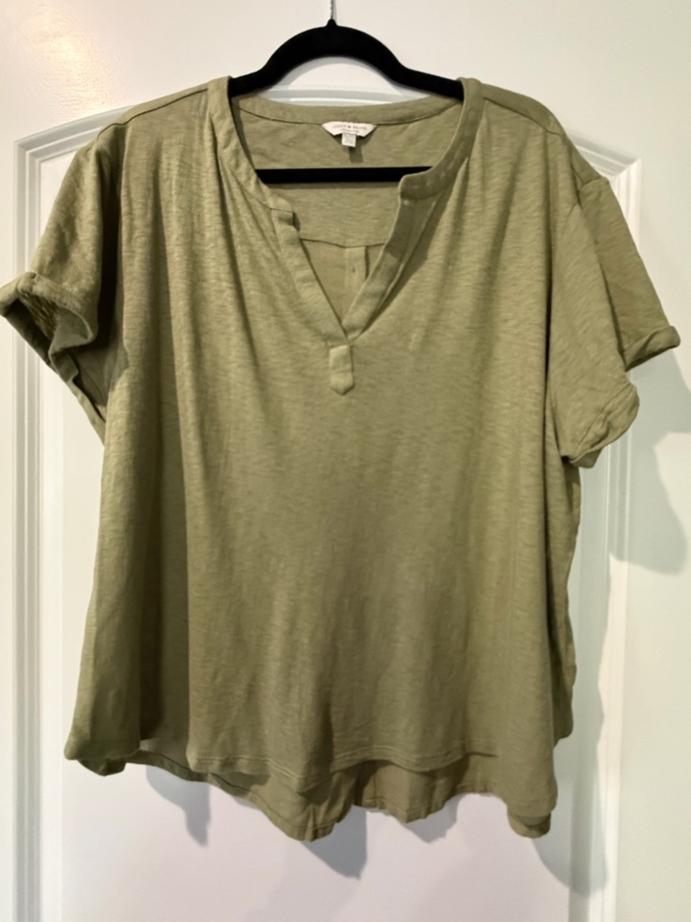 Lucky Brand Olive Green Short Sleeve Notch V-Neck Tee